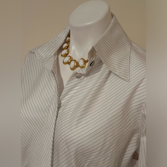 Farinaz Taghavi Mother Pearl Hidden Button Down Collared Extra Long Cuffs Sz 14 - Picture 4 of 16